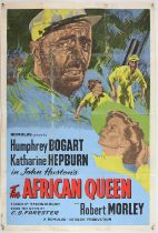 The African Queen (1956) UK One Sheet film poster, starring Humphrey Bogart and Katherine Hepburn,