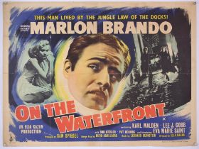 On the Waterfront (1954) British Quad film poster, starring Marlon Brando, folded, 30 x 40 inches.