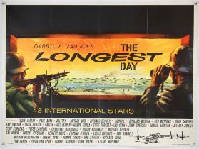 The Longest Day (1962) British Quad film poster, War starring John Wayne & Richard Burton,