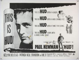 Hud (1963) British Quad film poster, starring Paul Newman, folded, 30 x 40 inches.