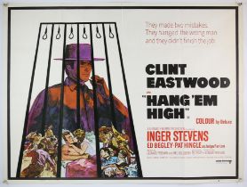 Hang Em High (1968) British Quad film poster, Western starring Clint Eastwood, folded,