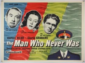 The Man Who Never Was (1956) British Quad film poster, starring Clifton Webb and Gloria Grahame,