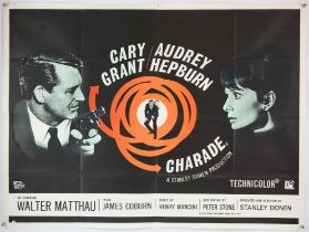 Charade (1963) British Quad film poster, Thriller starring Cary Grant & Audrey Hepburn, Universal,