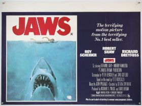 Jaws (1975) British Quad film poster, directed by Steven Spielberg, artwork by Roger Kastel, folded,