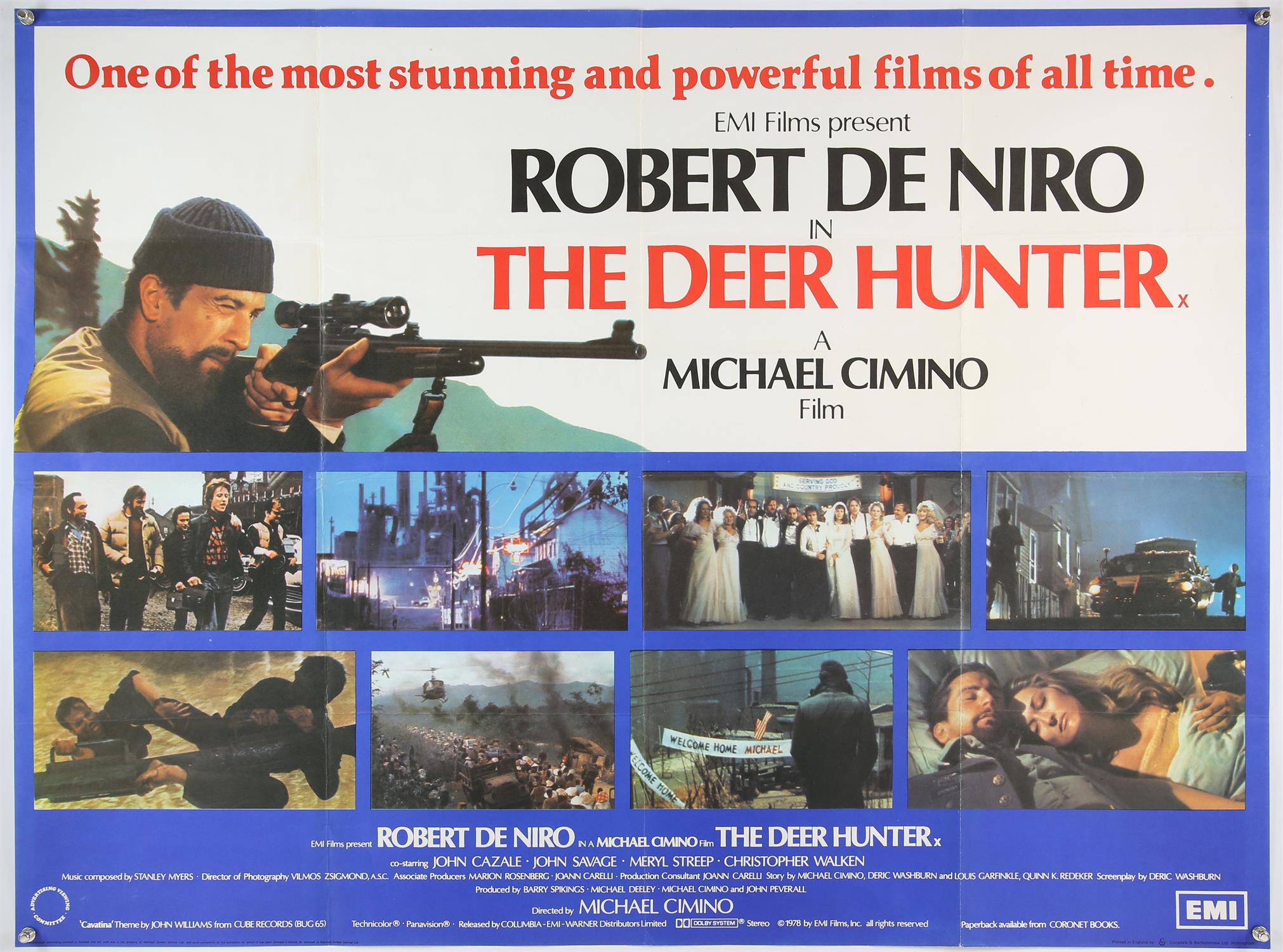 The Deer Hunter (1978) British Quad film poster, starring Robert De Niro, folded, 30 x 40 inches.
