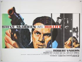 Bullitt (1968) British Quad film poster, starring Steve McQueen, artwork by Tom Chantrell, folded,