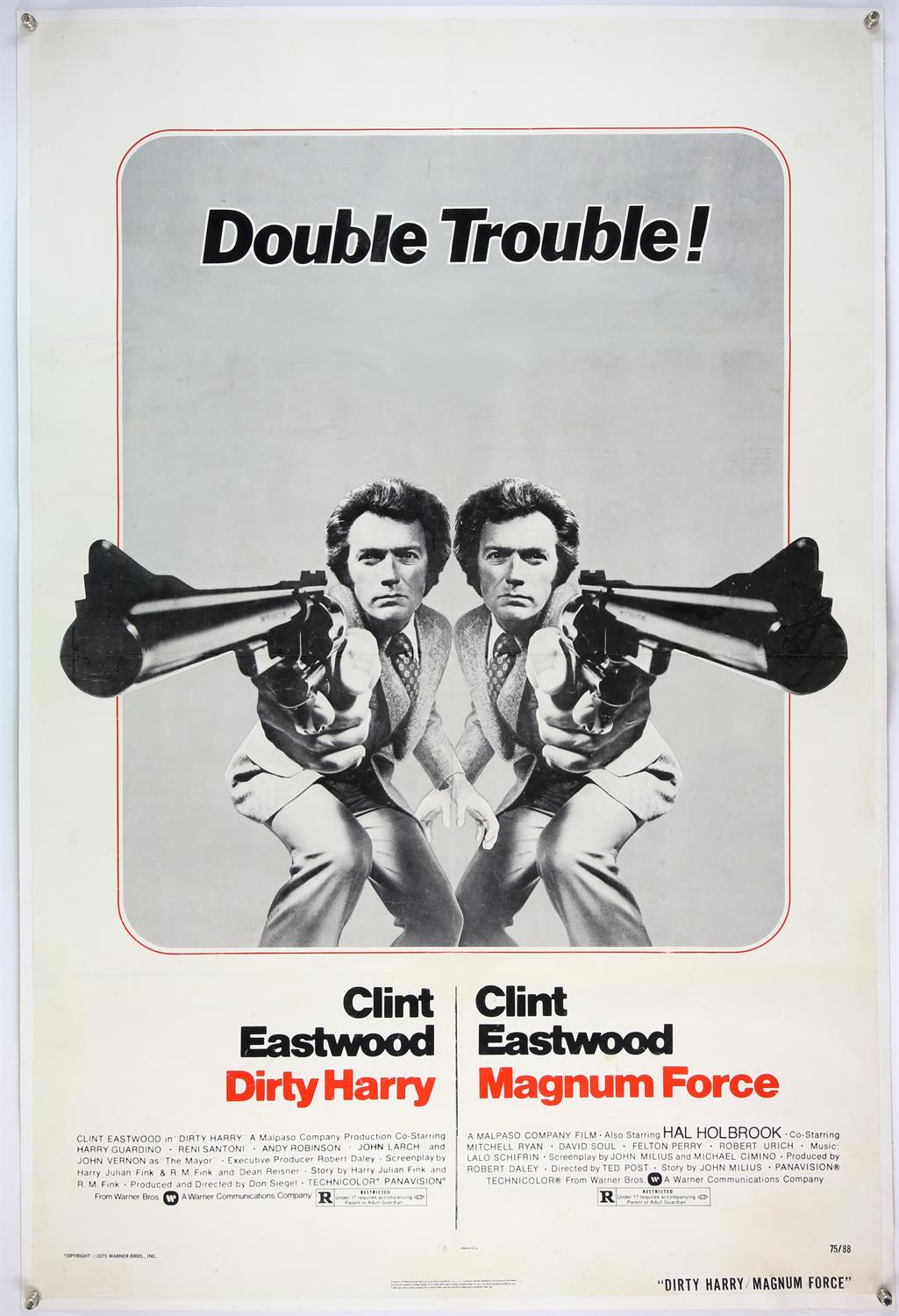 Dirty Harry / Magnum Force (1975) US One sheet film poster, starring Clint Eastwood, linen backed,