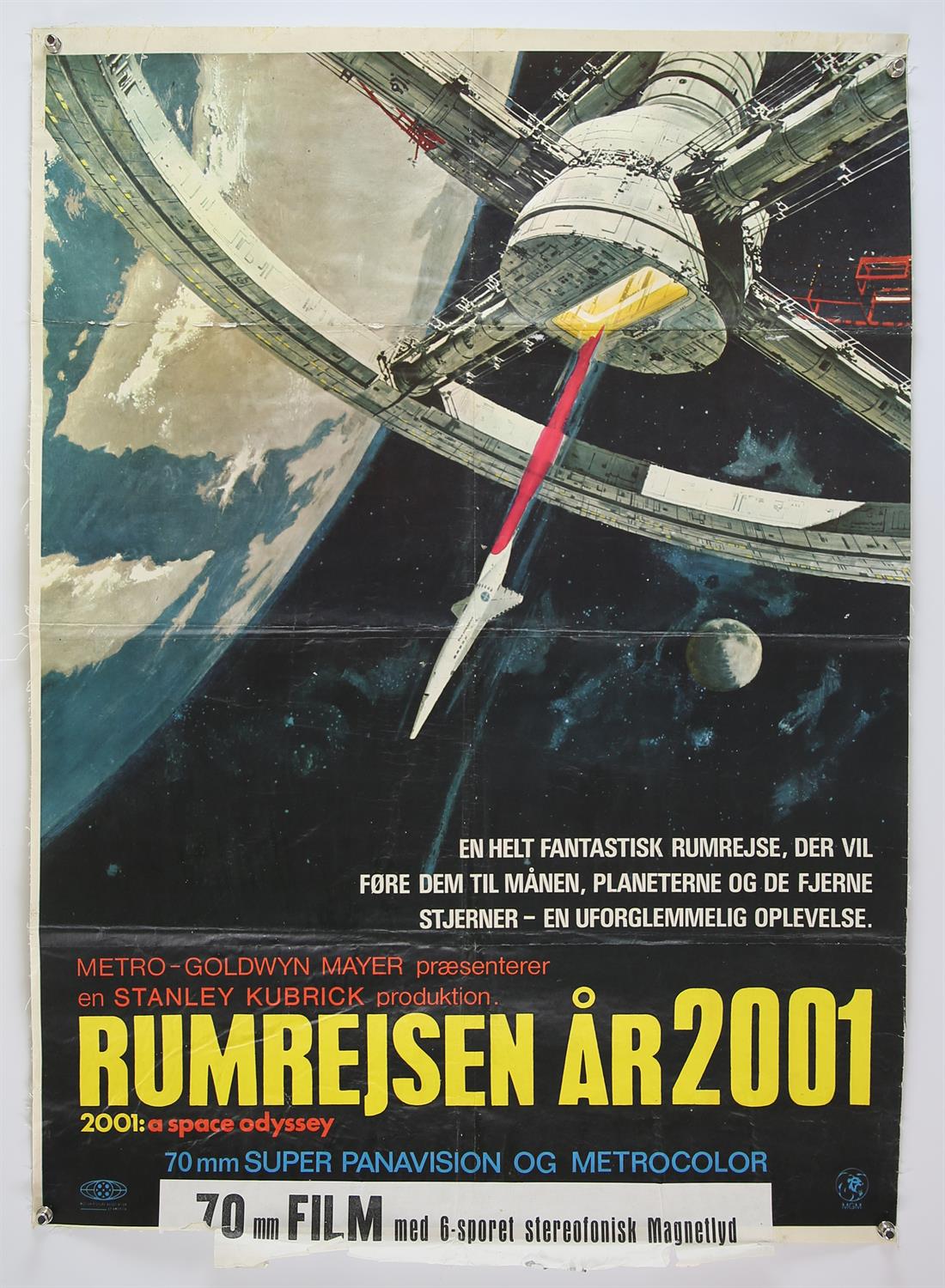 2001 A Space Odyssey (1968) Danish film poster, with Bob McCall artwork and red vapour trail,