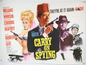 Carry On Spying (1964) British Quad film poster, comedy with art by Tom Chantrell, folded,