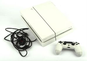 PlayStation 4 (PS4) Console [Glacier White] with DualShock 4 controller and power/HDMI cables