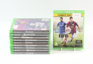 An assortment of 10 EA-published Xbox One (XB1) video games Includes: FIFA 23, FIFA 15 [Ultimate