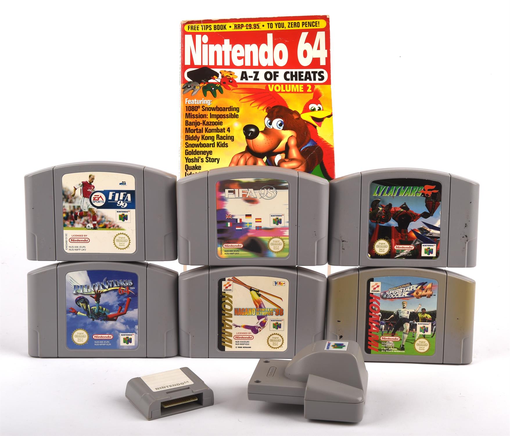 Nintendo 64 (N64) loose cart bundle of 6 games (PAL) + A-Z of Cheats Volume 2 book and Rumble
