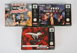 Nintendo 64 (N64) wrestling game bundle (PAL) Includes: WWF No Mercy, WWF Attitude and WCW vs NWO