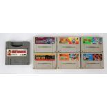 An assortment of 6 loose Super Famicom cartridges (JPN) Includes: Prime Goal, Prime Goal 2,