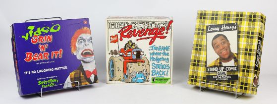 Three board games to include Hedgehog's Revenge, 1990s. Lenny Henry's Stand Up Comic Game by Paul