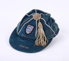 Signed Jack Charlton England cap from the 1968-69 International friendly match against Romania at