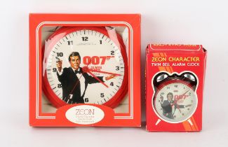James Bond A View To A Kill - Zeon Metal Twin Bell alarm and wall clock from 1985, boxed (2).