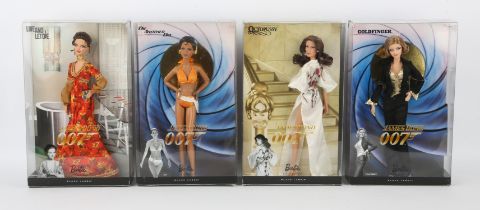 James Bond - Four Barbie Collector Black Label figures of Pussy Galore, Solitaire,