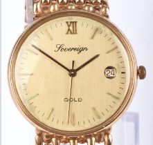 Sovereign A Gentleman's gold dress watch the signed champagne dial with baton hour markers,