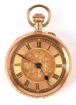 Open faced ladies pocket watch, with a gilt dial Roman numerals and minute track,