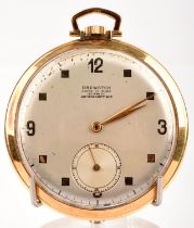 Drewatch antimagnetic pocket watch in 18 ct gold case, stamped inside the case back,