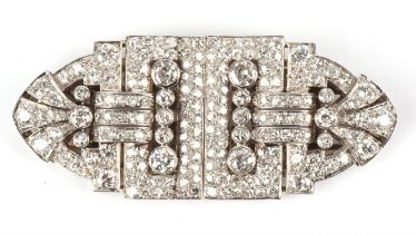 An Art Deco old cut and single cut diamond double clip brooch, estimated total diamond weight 6.