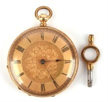 Pocket watch with gilt dial, the inner case stamped "K18" and with maker's stamp "B.