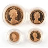 Royal Mint 1980 gold proof set of 4 coins, comprising £5, £2, sovereign and half sovereign.