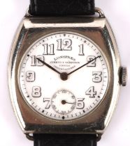 Longines a gentleman's steel cased wristwatch,the signed white enamel dial with Arabic numeral