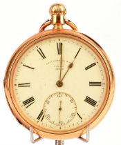 Tho Russell & Son a gold open faced pocket watch,the signed dial with roman numeral hour markers