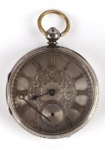 Victorian open faced silver dial pocket watch in a sterling silver case, hallmarked London 1882,