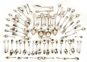Mixed lot of 19th century and other flatware, mainly spoons, to include six desert spoons and forks