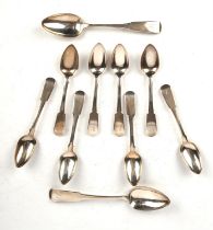 Set of 8 George III Scottish fiddle pattern silver desert spoons by James McKay,Edinburgh 1813,