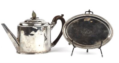 George III oval silver teapot Crispin Fuller, London 1796 and later matched stand by Charles Fox I,