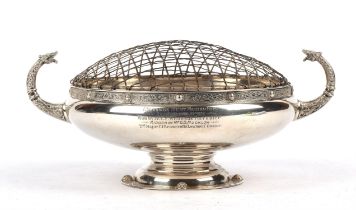 George V silver rose bowl with Celtic band border and handles by Wakely & Wheeler, London 1928, 22.