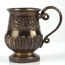George IV silver mug by Rebecca Emes & Edward Barnard I, the handle cast as a two headed serpent,