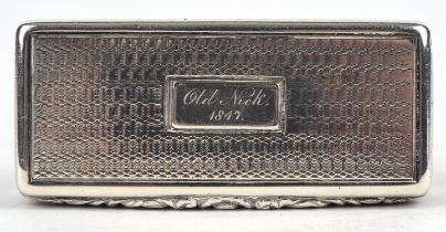 George IV pocket snuff box the engine turned hinged cover inscribed "Old Nick 1847" by Thomas &