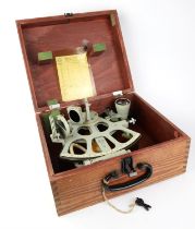 A Mid 20th century Drum sextant in fitted pine case.