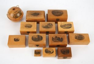 Mauchline ware string box, 19th Century, printed with a scene of Rothesay, 8cm diameter,