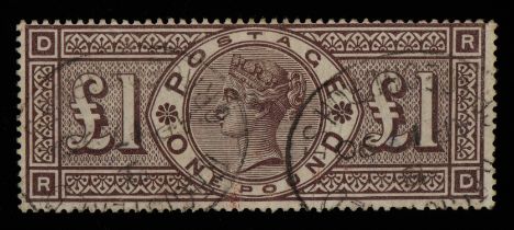 Great Britain Queen Victoria SG185, £1 Brown Lilac (1884). Good used condition. Initialled on