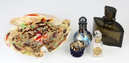 A Murano dish, a 1900s glass perfume bottle, bearing a label, 'Jergens Royal Perfume',