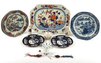 A Chinese Imari tureen stand, decorated with garden flowers, 33.5cm long; four Chinese Export