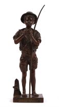 A small French sculpture of a young fisherman, entitled 'Le Pecheur' par Lavergne,