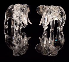 Swarovski, two glass elephants, designed by Martin Zendron, with boxes and two stands (one not in