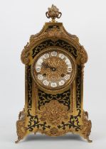 A modern boulle work mantel clock with two train movement and two hammers striking on a single bell.