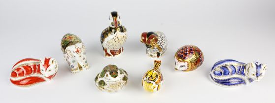 Royal Crown Derby, Puffin, gold stopper, Red Fox, silver stopper, Derby Ram, from the Visitors