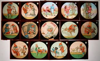 A quantity of late 19th/early 20th century three inch glass magic lantern slides.