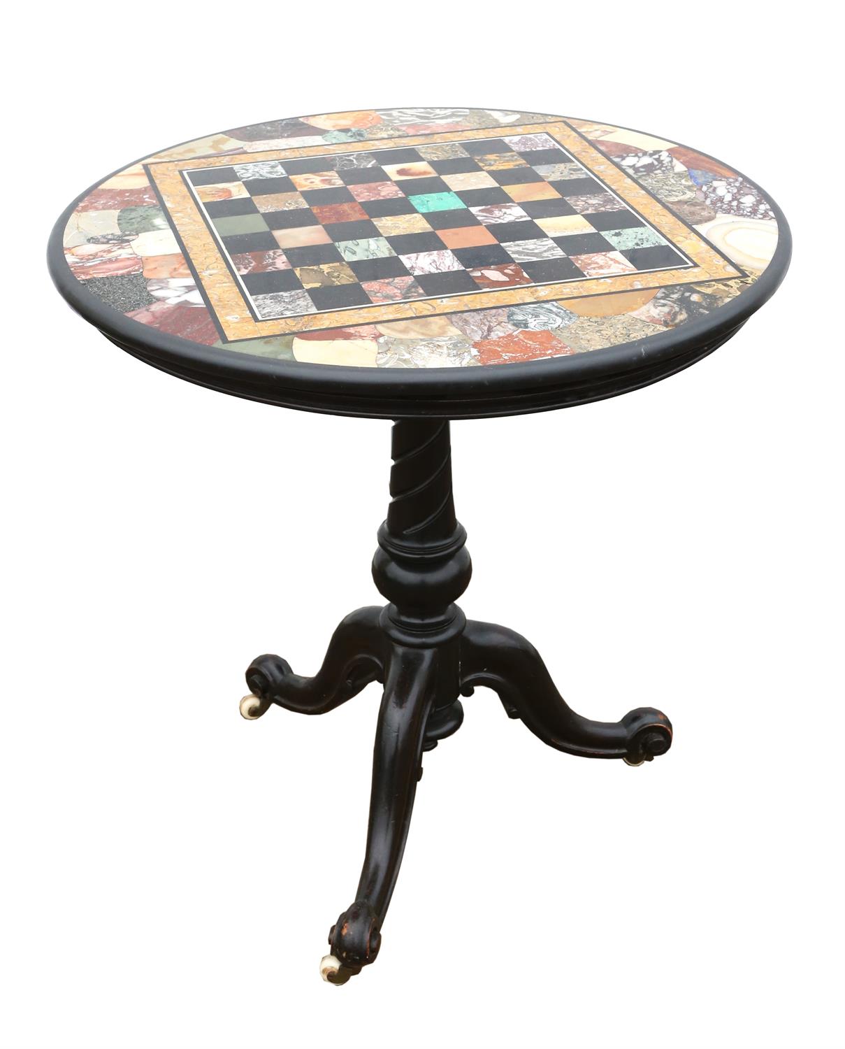 A Victorian marble topped occasional table, the chessboard top with specimen marble inlays,