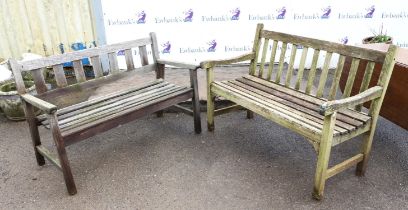 Two wooden garden benches, 2 x 4ft (120cm long)