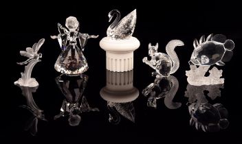 Swarovski, Christmas angel, boxed, together with four other glass animals, to comprise a dragon fly,